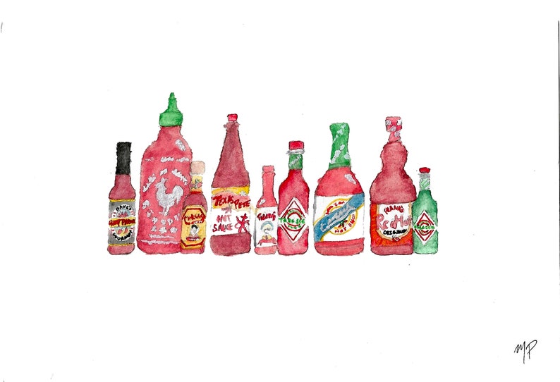 Hot Sauce Watercolor Print: Spicy Food Art (Digital Download) image 2
