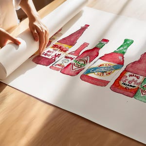 Hot Sauce Watercolor Print: Spicy Food Art (Digital Download) image 4