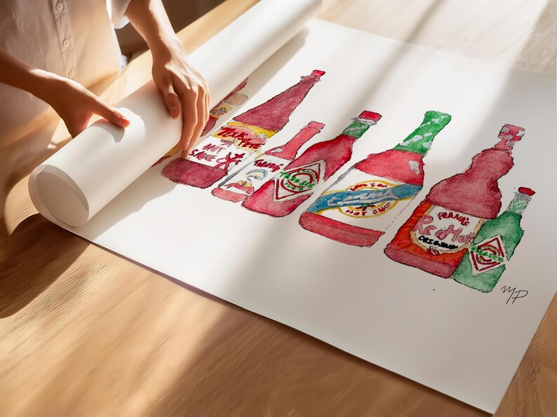 Hot Sauce Watercolor Print: Spicy Food Art (Digital Download) image 4