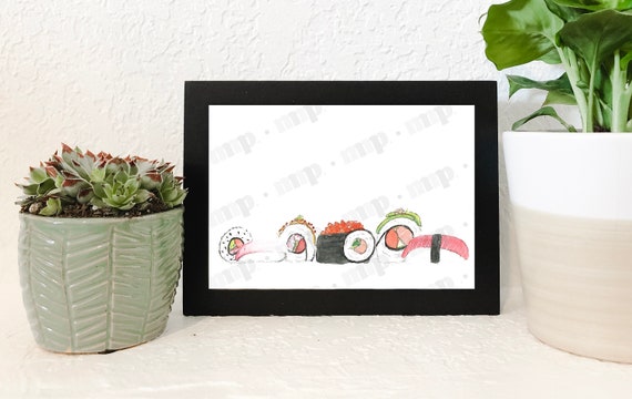 Sushi Watercolor Print Art Print Japanese Food Wall Decor Etsy