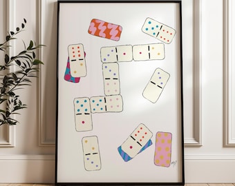 Dominoes Art Print: Colorful Game Room Poster (Digital Download)