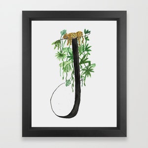 Animal alfabeto acuarela digital Descargar impresión / Carta J Jaguar / Arte de pared descargable / decoración de vivero infantil / Hecho a mano / regalo recién nacido
