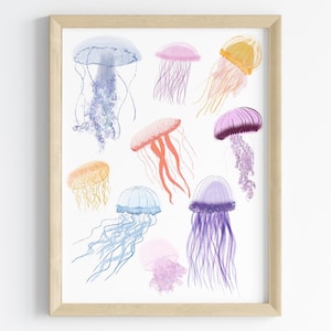 Jellyfish Art Print | Ocean Digital Art | Sea Life Poster | Instant Download | Beach House Gift | Colorful Kids Room Decor | Printable Art