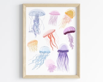 Jellyfish Art Print: Colorful Sea Life Poster (Digital Download)