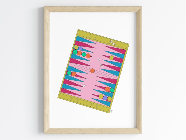 Board Game Art Print Backgammon Digital Art Family Room Poster Instant