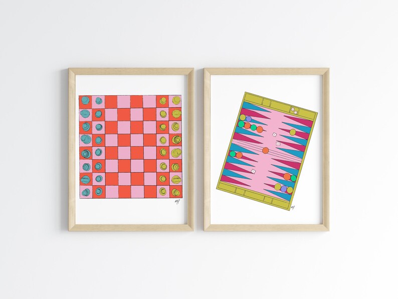 Board Game Art Print Backgammon Digital Art Family Room Poster Instant