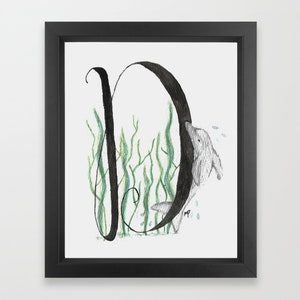 Animal Alphabet Watercolor Digital Download Print | Letra D Golfinho | Arte de parede para download | decoração de berçário infantil | Feito à mão | presente para recém-nascido