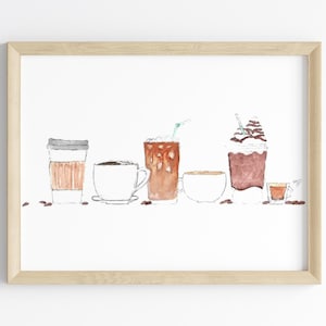 Coffee Watercolor Print | Latte Art | Espresso Painting | Coffee Bar Art | Wall Art Home Decor | Drink Handmade Art | Housewarming Gift