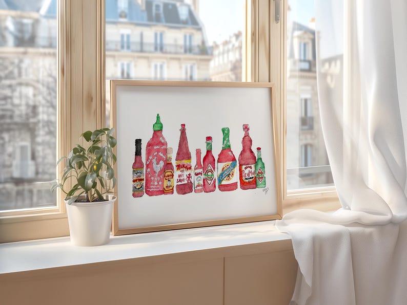 Hot Sauce Watercolor Print: Spicy Food Art (Digital Download) image 3