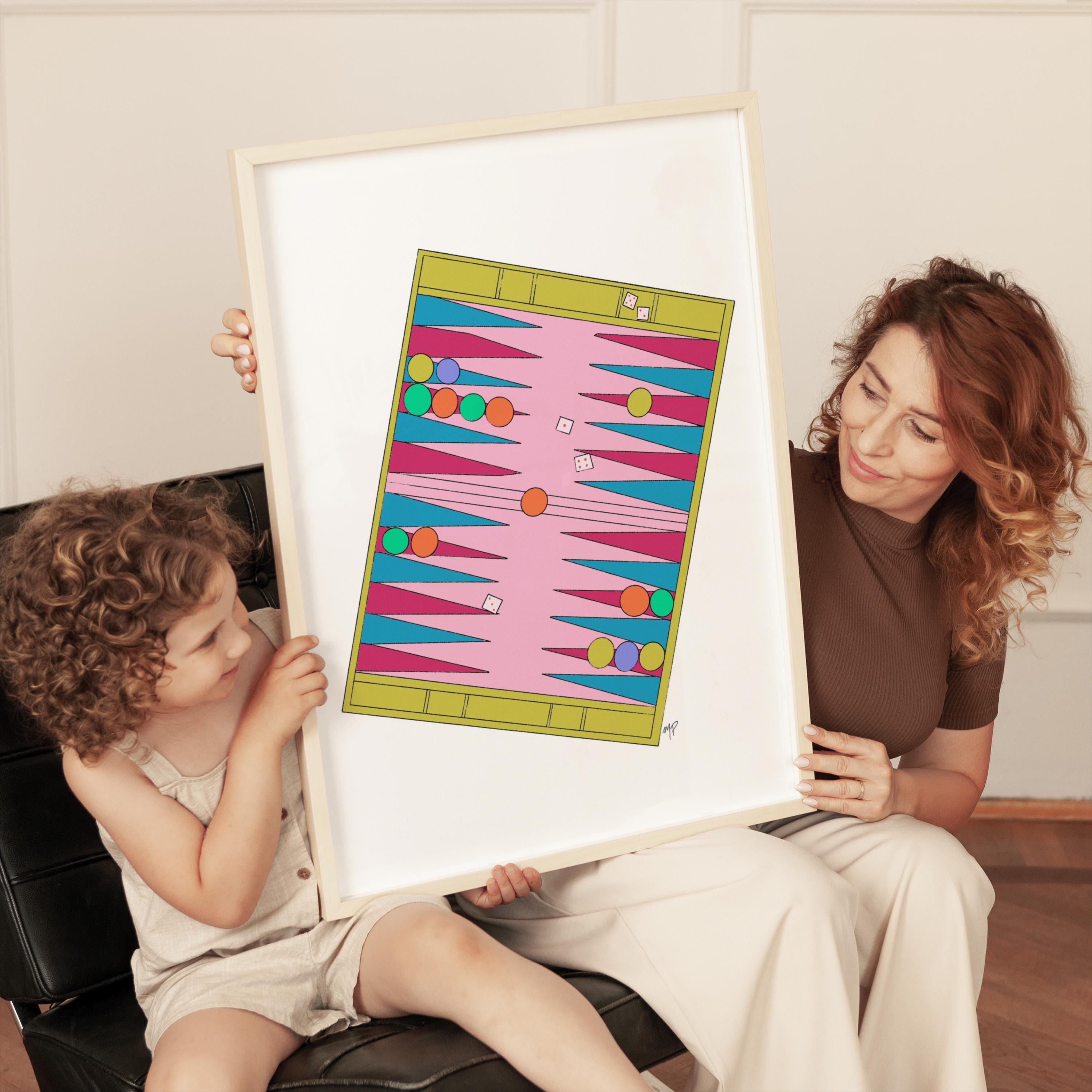 Backgammon Board Game Art Print: Retro Family Room Decor (digital ...