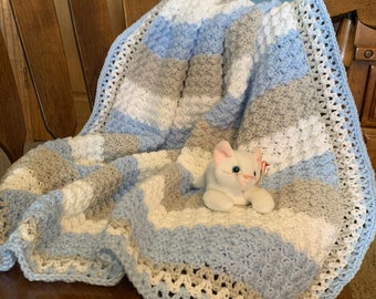 Blues Grays /& Browns Postage Stamp Baby Patchwork Blanket Crochet Toddler Afghan Baby Shower Gift
