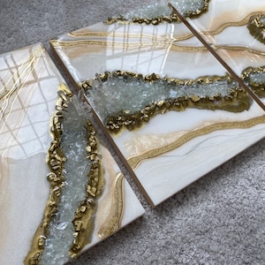 SOLD Luxury Resin Geode Inspired 3 Piece Resin Wall Art Glossy Hand Painted Luxury Art Unique Gift Housewarming Gift