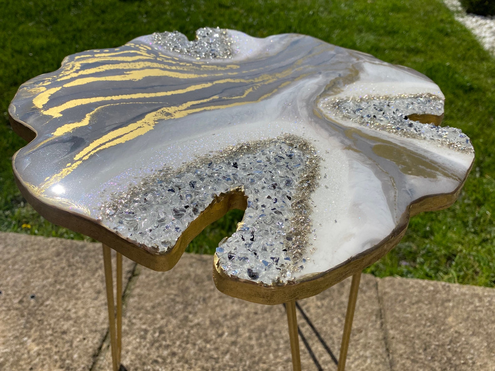 SOLD Resin Side Table Stunning Glossy Geode Handmade Luxury Etsy UK