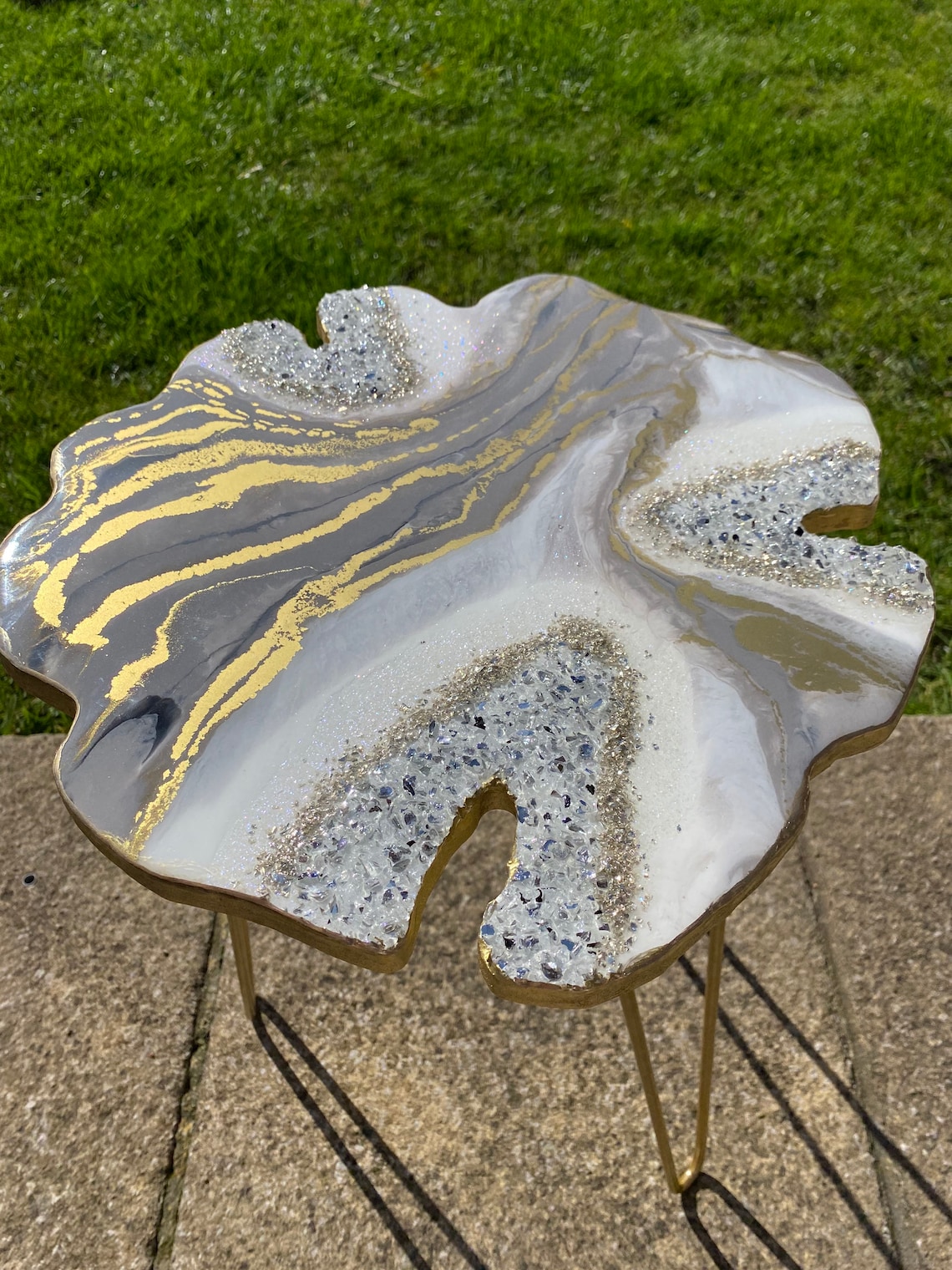 SOLD Resin Side Table Stunning Glossy Geode Handmade Luxury Etsy UK