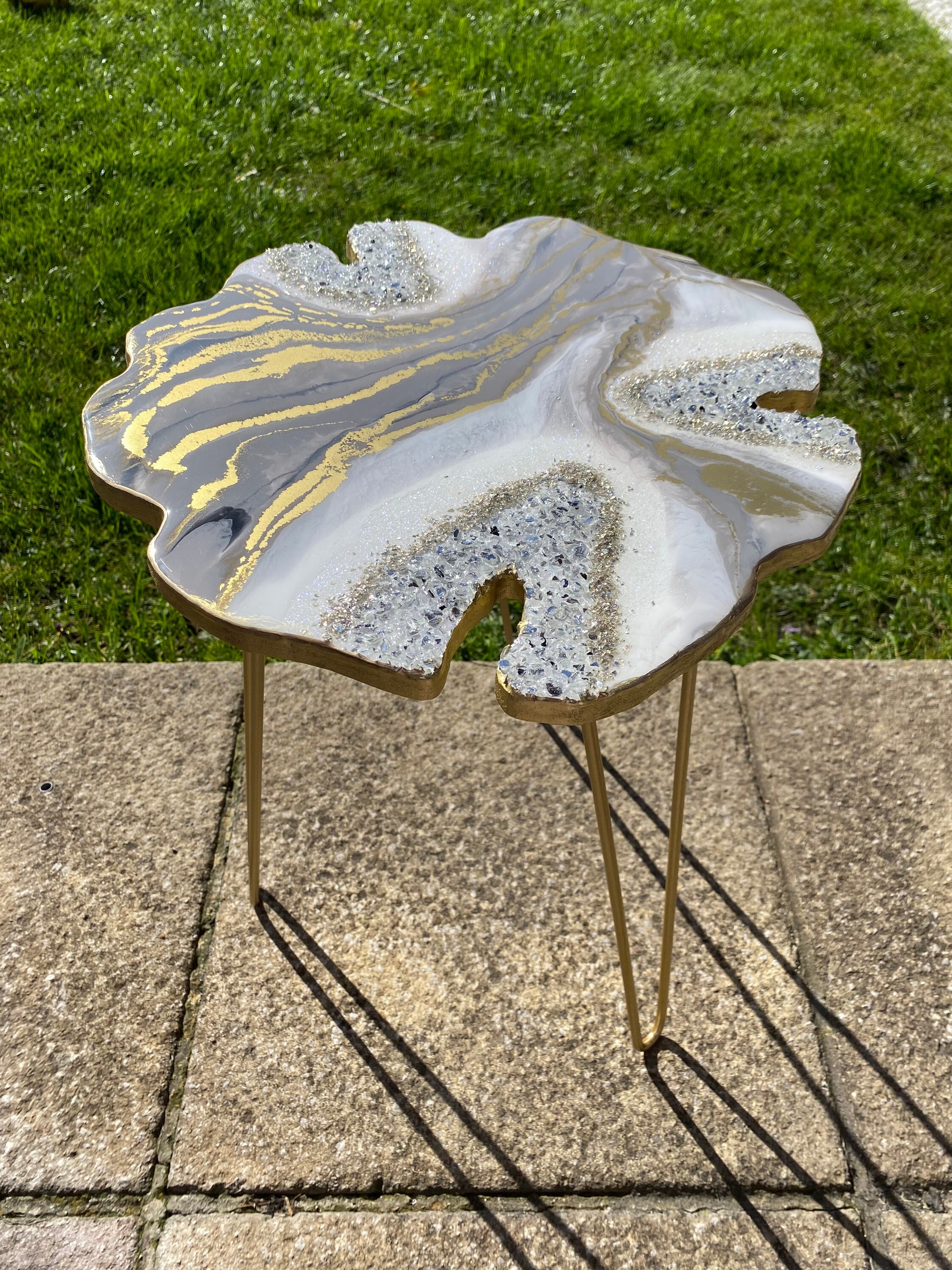 SOLD Resin Side Table Stunning Glossy Geode Handmade Luxury Etsy