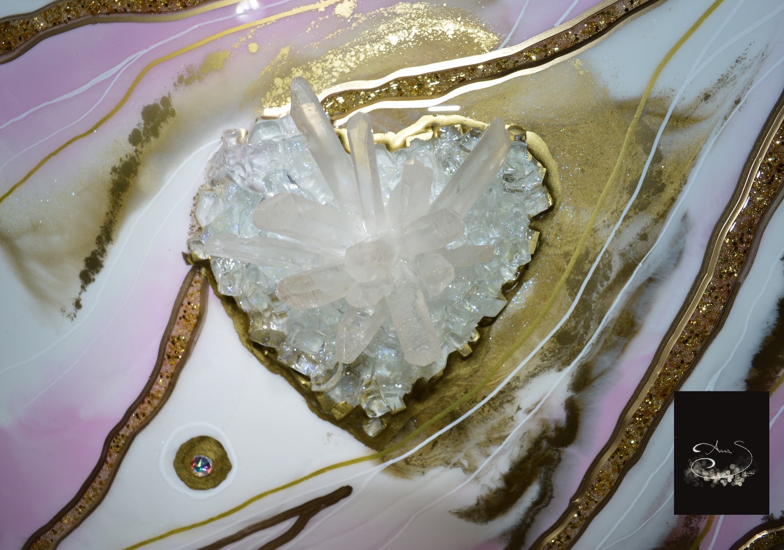Resin Geode Inspired Wall Art Quartz Glossy Hand Painted Luxury Art