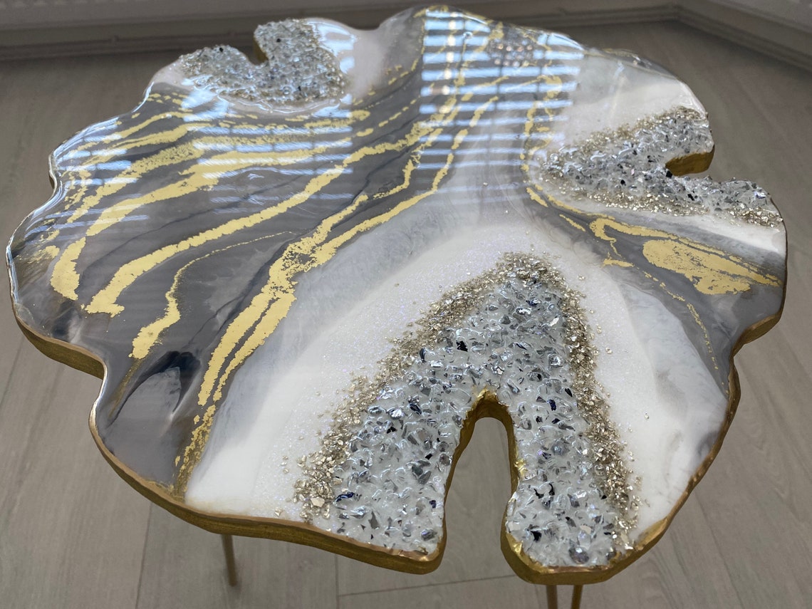 SOLD Resin Side Table Stunning Glossy Geode Handmade Luxury Etsy UK