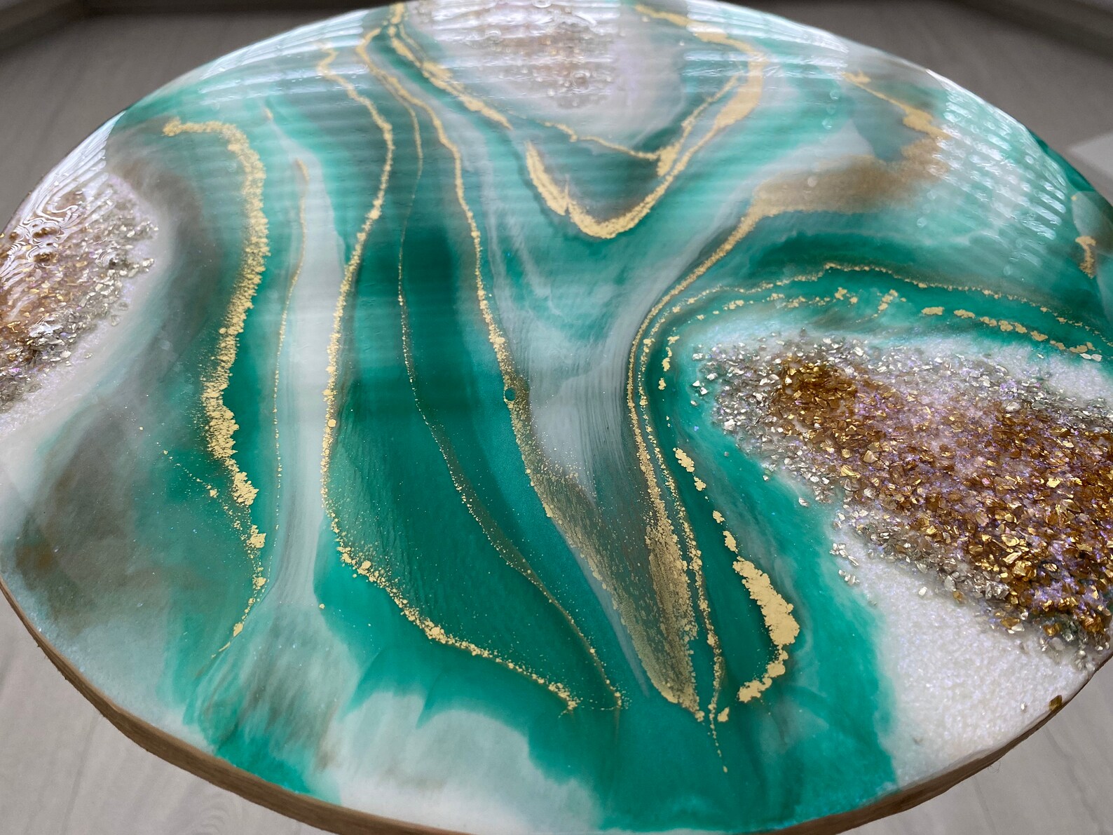 SOLD Resin Side Table Stunning Glossy Geode Handmade Luxury Etsy