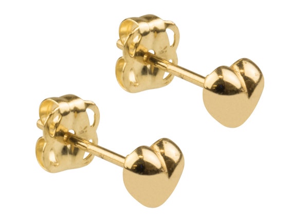 Orecchini A Bottoncino In Oro Giallo 9kt A Forma Di Cuore Con Bordi Perlinati - Eleganti E Romantici