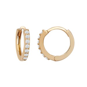 9ct Gold On Sterling Silver Huggie Hoop Earrings – With Simulated Diamonds, Hinged Closure