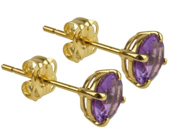 9ct gold amethyst stud earrings round studs 5mm gold studs february birthstone