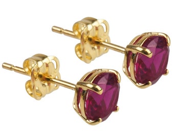 9ct gold ruby stud earrings red round studs ruby wedding july birthstone