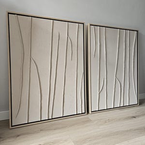 Ensemble de peintures en relief abstraites, art mural 3D. Grand tableau. Fait à la main. Oeuvre encadrée. Minimaliste moderne.