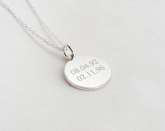 Sterling Silver Date Necklace, Personalised Necklace, Engraved Necklace, Date Jewellery, Custom Necklace, Gift for Her, Birthday Gift