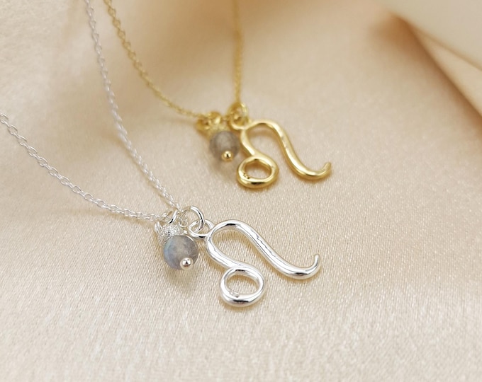 Sterling Silver Leo Zodiac Necklace, Birthstone Star Sign Jewellery, Birthday Gift
