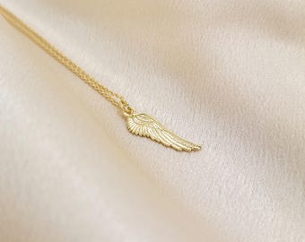18k Gold Angel Wing Necklace for Women, Memorial Jewellery, Bereavement Gift