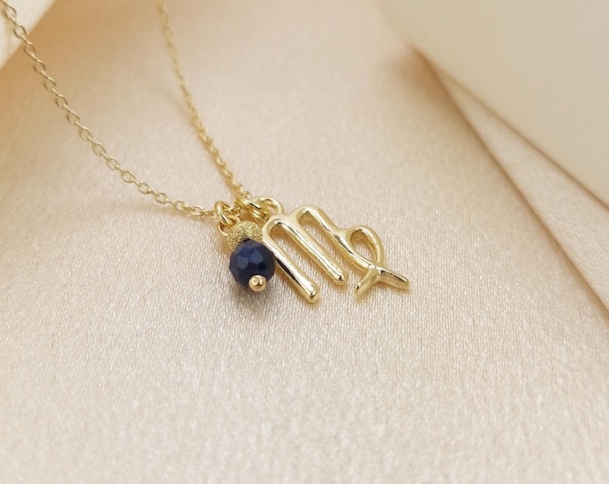 18k Gold Plated Virgo Zodiac Necklace, Birthstone Star Sign Jewellery, Birthday Gift