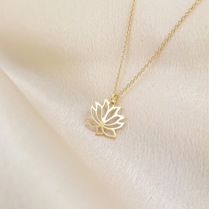 18k Gold Plated Lotus Flower Necklace For Women, Dainty Gold Necklace, Minimalist Lotus Jewellery, Pendant Necklace, Gifts For Women