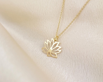 18k Gold Plated Lotus Flower Necklace For Women, Dainty Gold Necklace, Minimalist Lotus Jewellery, Pendant Necklace, Gifts For Women