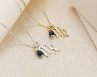 Virgo Zodiac Necklace, Sterling Silver or 18k Gold, Celestial Birthstone Jewellery, Virgo Birthday Gifts