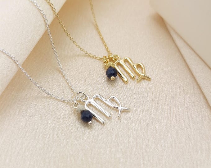 Sterling Silver Virgo Zodiac Necklace, Birthstone Star Sign Jewellery, Birthday Gift
