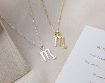 Scorpio Necklace, Zodiac Necklace, Star Sign Necklace, Astrology Necklace, Zodiac Jewellery, Birthday Gift, Sterling Silver, 18K Gold