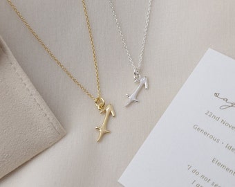 Sagittarius Necklace, Zodiac Necklace, Star Sign Necklace, Astrology Necklace, Zodiac Jewellery, Birthday Gift, Sterling Silver, 18K Gold