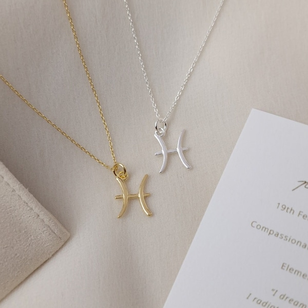 Pisces Necklace, Zodiac Necklace, Star Sign Necklace, Astrology Necklace, Zodiac Jewellery, Birthday Gift, Sterling Silver, 18K Gold