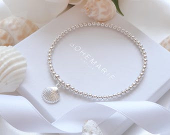 Sterling Silver Seashell Bracelet, Beachy Summer Jewellery, Ocean Inspired, Friendship Gift