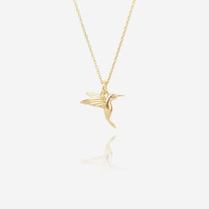 ゴールドハチドリネックレス、ハチドリジュエリー、女性用ネックレス、花嫁介添人ギフト、彼女へのギフト、誕生日プレゼント、上品、18金