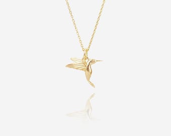 18k Gold Plated Hummingbird Necklace For Women, Dainty Gold Necklace, Minimalist Hummingbird Jewellery, Everyday Necklace, Gift For Women