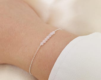 Rose Quartz Crystal Bracelet, Sterling Silver or 18k Gold, Dainty Birthstone Jewellery
