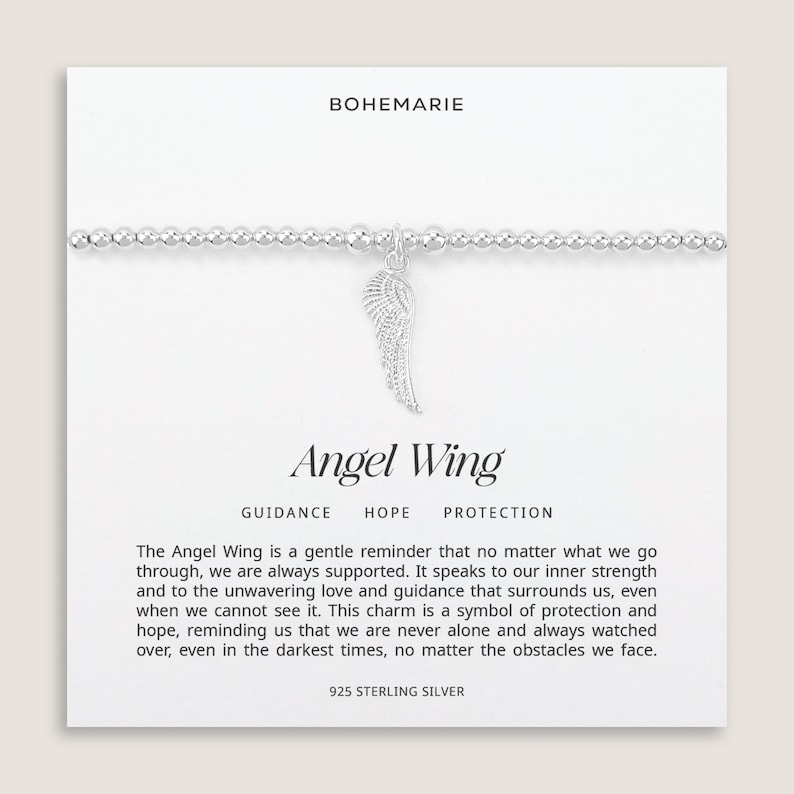 Sterling Silver Angel Wing Bracelet For Women, Dainty Silver Bracelet, Minimalist Angel Wing Jewelry, Beaded Stacking Bracelet, Gift For Her image 2