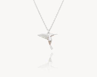 Sterling Silver Hummingbird Necklace, Dainty Minimalist Jewellery, Birthday Gift for Her
