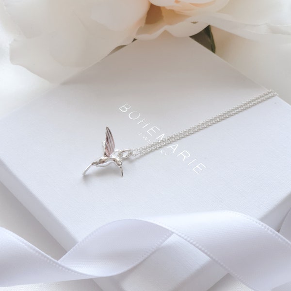 Sterling Silver Hummingbird Necklace, Hummingbird Jewellery, Necklaces for Women, Bridesmaid Gift, Gift for Her, Birthday Gift, Dainty