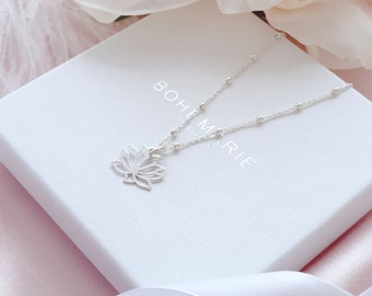 Lotus Flower Necklace in Silver or Gold, Satellite Chain, Lotus Flower Jewellery, Necklaces for Women, Gift for Her, Birthday Gift