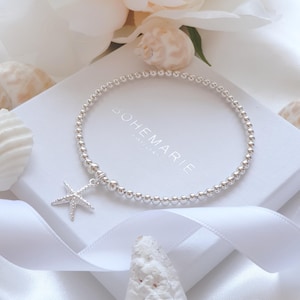 Sterling Silver Starfish Bracelet, Beachy Summer Jewellery, Ocean Inspired, Friendship Gift