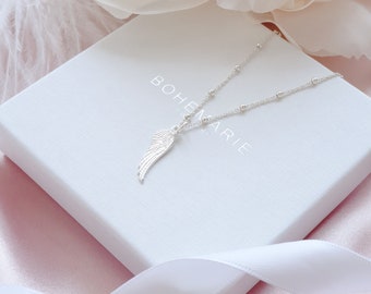 Angel Wing Necklace in Silver or Gold, Satellite Chain, Angel Wing Jewellery, Necklaces for Women, Gift for Her, Birthday Gift