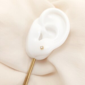 Tiny 18k Gold CZ Diamante Stud Earrings, 3mm Cubic Zirconia, Bridal Jewellery Bridesmaid Gift image 6