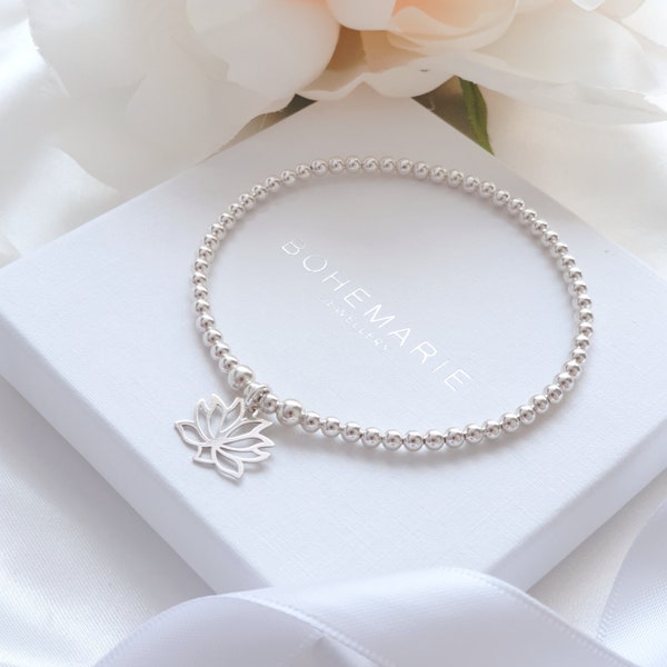 Sterling Silver Lotus Flower Bracelet, Bracelets for Women, Lotus Flower Jewellery, Best Friend Gift, Gift for Her, Birthday Gift